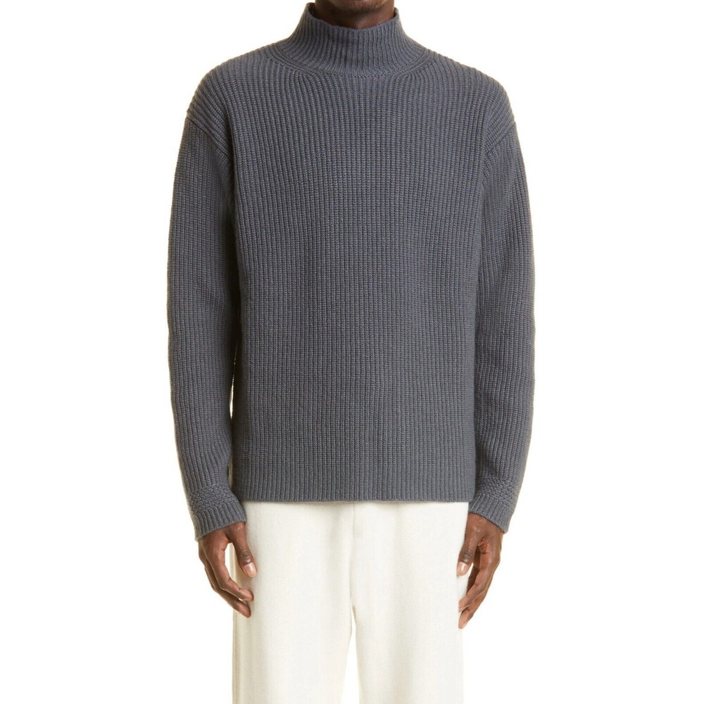 Agnona Mens 100% Cashmere Knit Mock Neck Sweater Pullover Graphite Size 54 / XXL